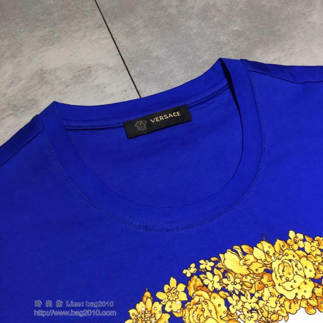 Versace短袖 19春夏新款 範思哲男士T恤 藍色印花短袖  tzy1578